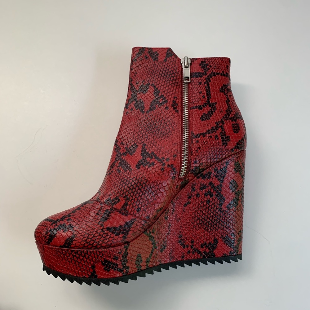 Sol Sana Red Leather Python Wedge Booties - image 3